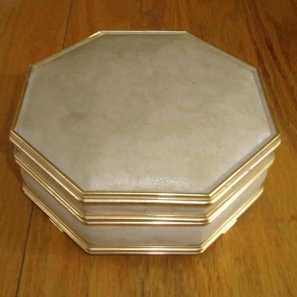 Vintage travel jewelry box chest holder mirror green velvet
